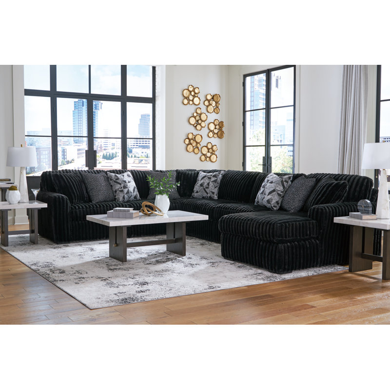 Hokku Designs Midnight-Madness Onyx 4-Piece Sectional with Chaise